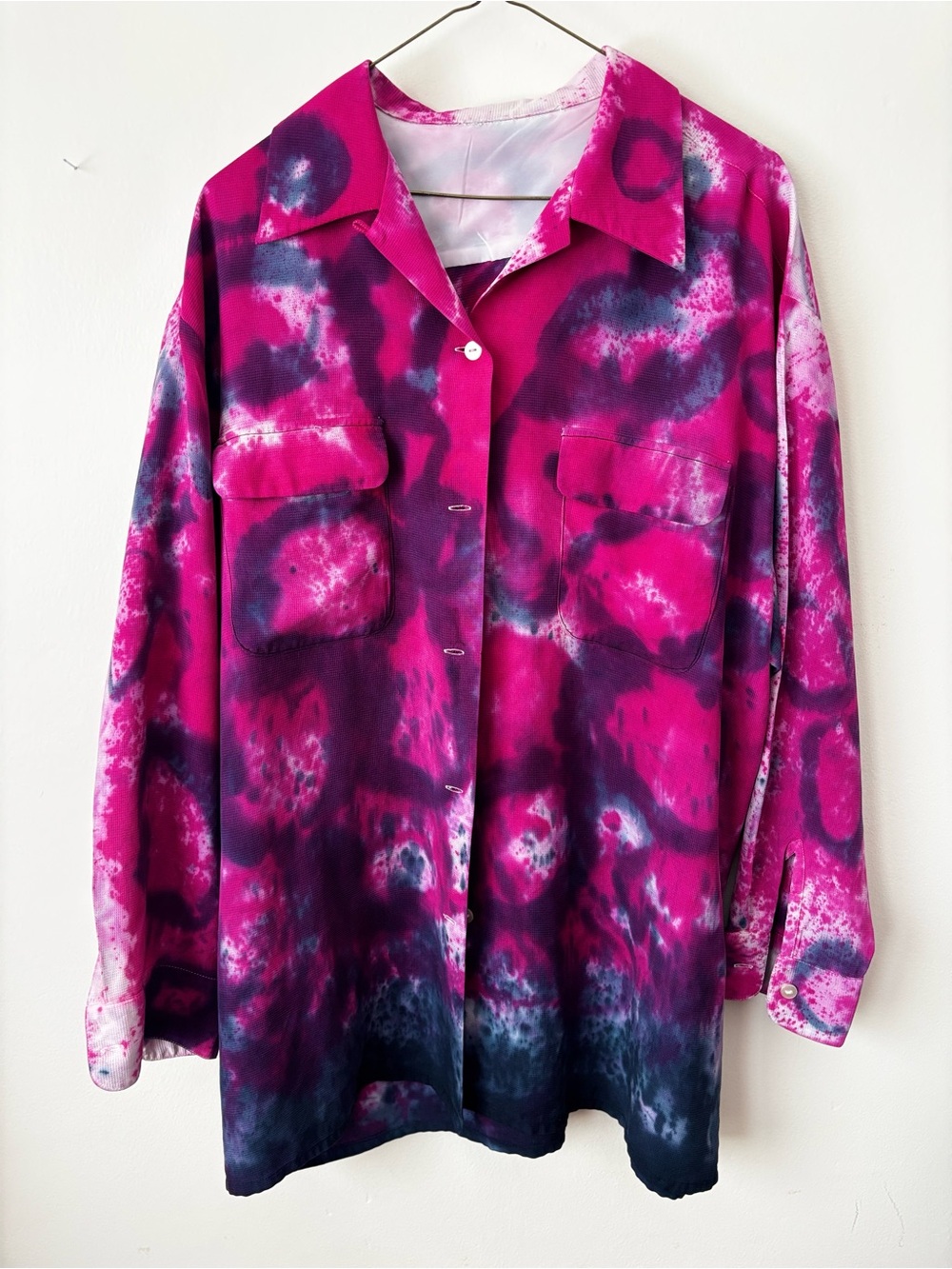 Women's Pink Tie-Dye Button-Up Blouse